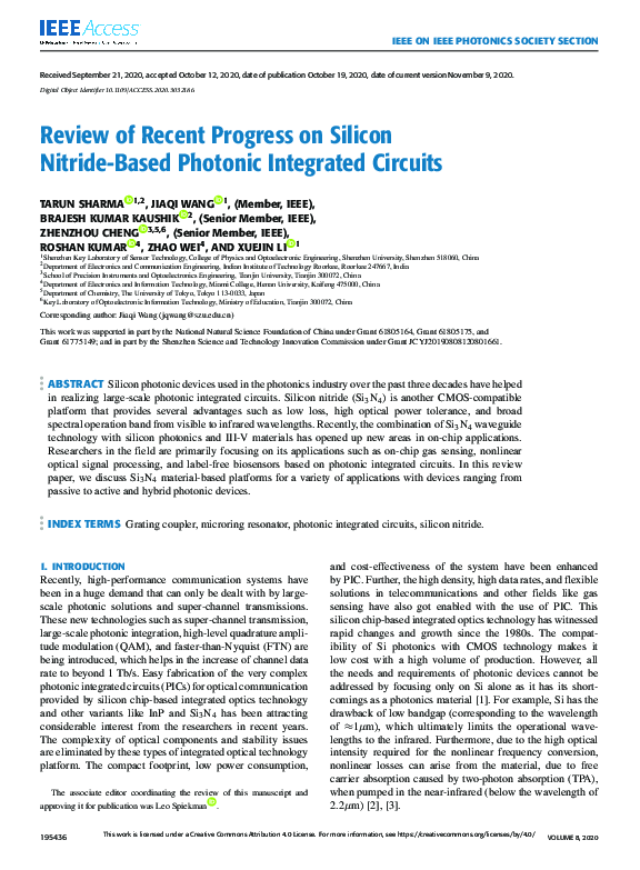 (PDF) Review of Recent Progress on Silicon Nitride-Based Photonic ...