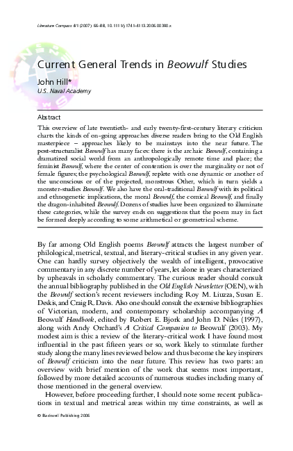 (PDF) Current General Trends in Beowulf Studies