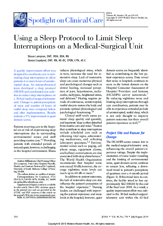 (PDF) Using a Sleep Protocol to Limit Sleep Interruptions on a Medical ...