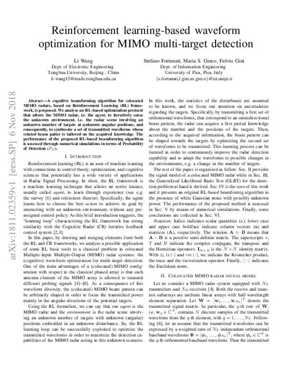 (PDF) Reinforcement learning-based waveform optimization for MIMO multi ...