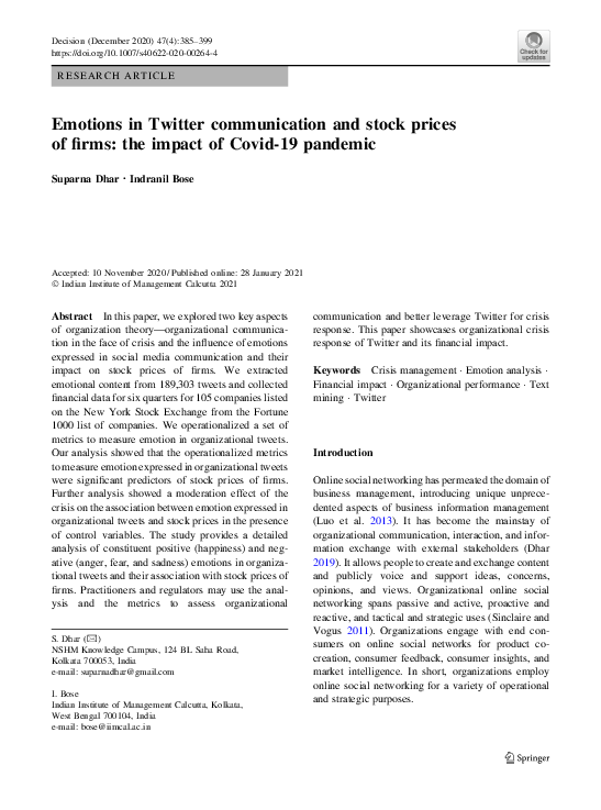 (PDF) Emotions in Twitter communication and stock prices of firms: the ...