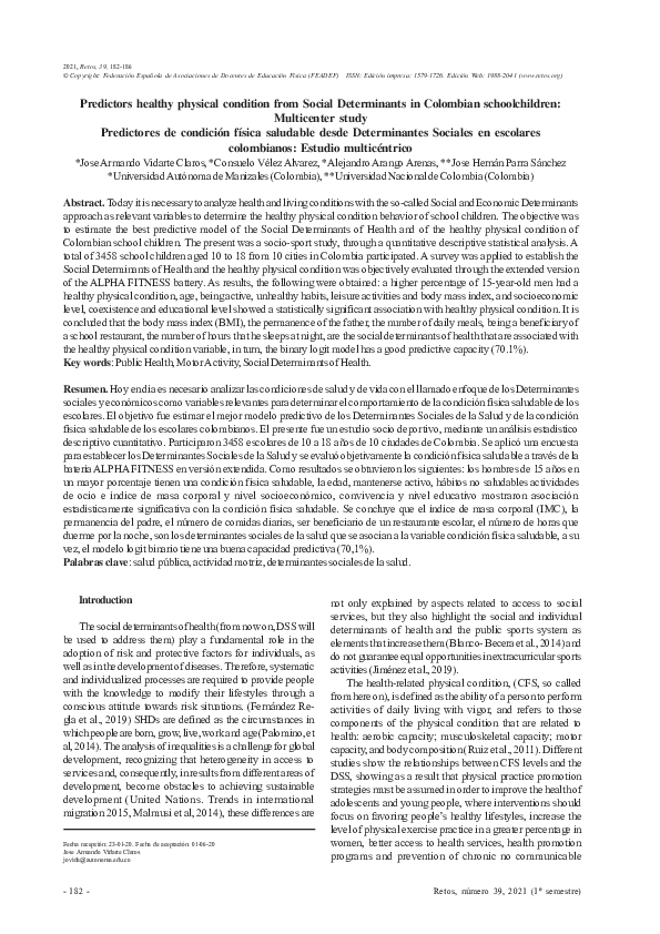 (PDF) Predictors healthy physical condition from Social Determinants in ...