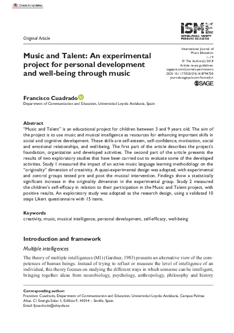 (PDF) Music and Talent: An experimental project for personal ...