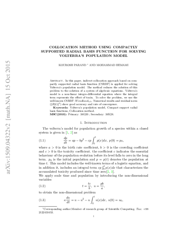 (PDF) Collocation Method using Compactly Supported Radial Basis ...