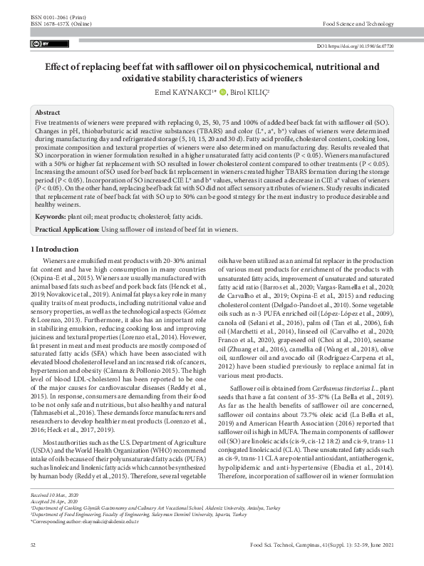 (PDF) Effect of replacing beef fat with safflower oil on ...