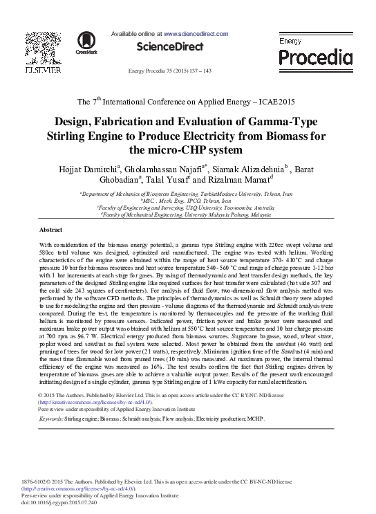 (PDF) Design, Fabrication and Evaluation of Gamma-Type Stirling Engine ...