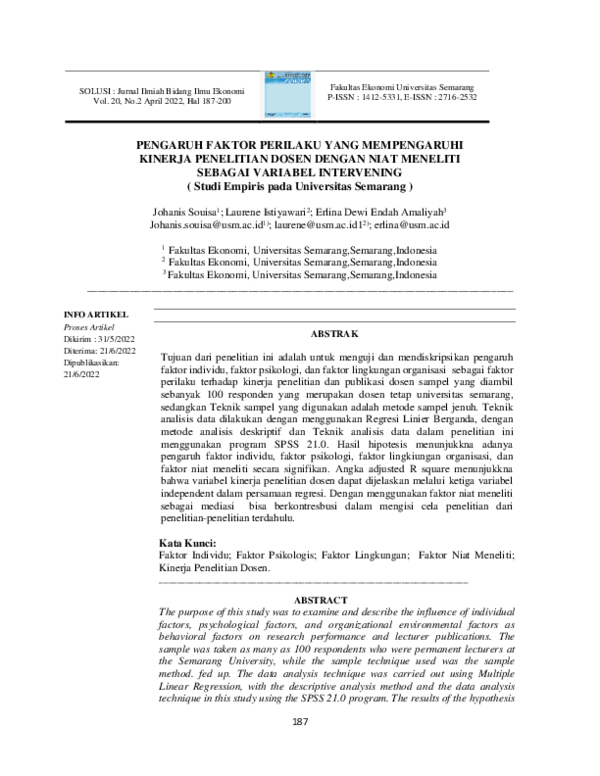 (PDF) PENGARUH FAKTOR PERILAKU YANG MEMPENGARUHI KINERJA PENELITIAN