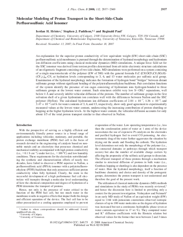 (PDF) Molecular Modeling of Proton Transport in the Short-Side-Chain ...