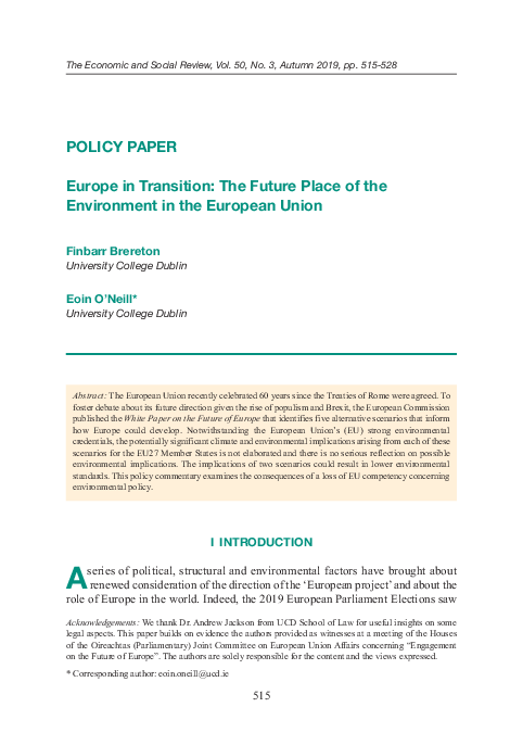 (PDF) Europe in Transition: The Future Place of the Environment in the ...