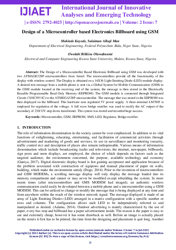 (PDF) Design of a Microcontroller based Electronics Billboard using GSM