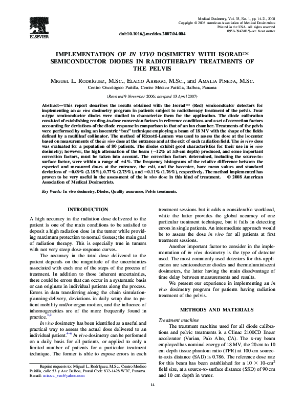 (PDF) Implementation of in vivo Dosimetry with Isorad™ Semiconductor ...
