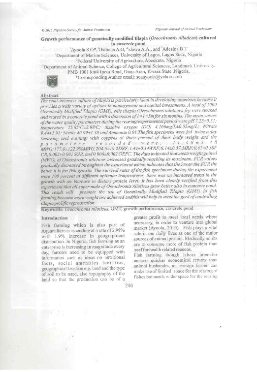 (PDF) Growth performance of modified tilapia (Oreochromis