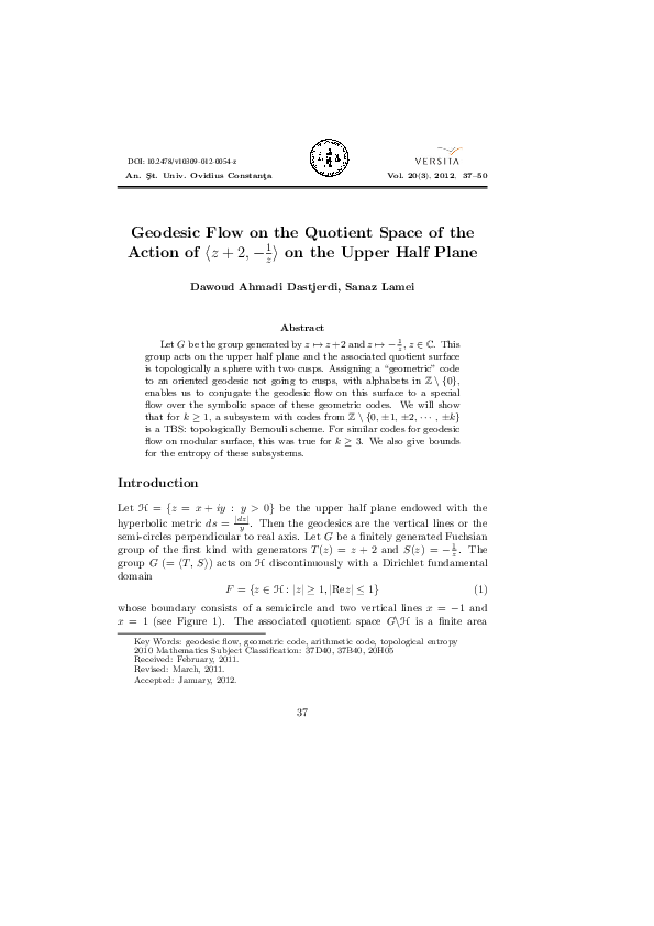(PDF) Geodesic Flow on the Quotient Space of the Action of z + 2;−1/z ...