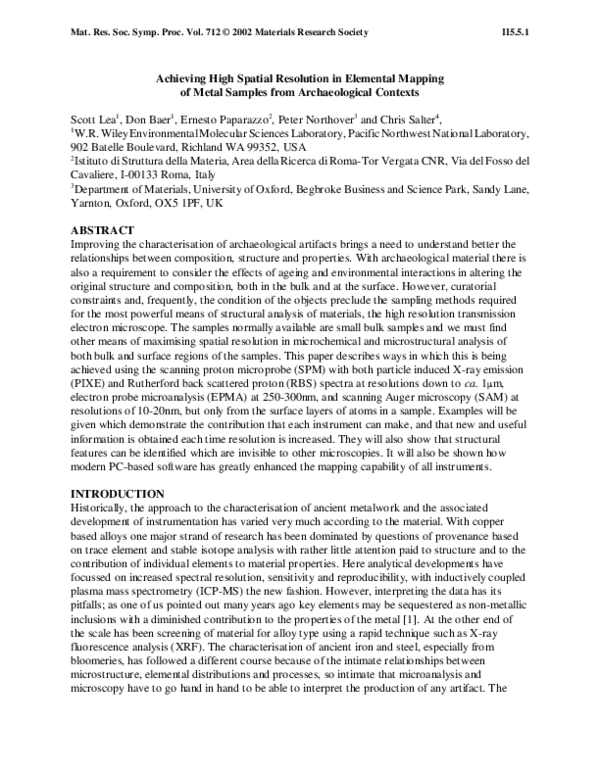 (PDF) Achieving High Spatial Resolution in Elemental Mapping of Metal ...