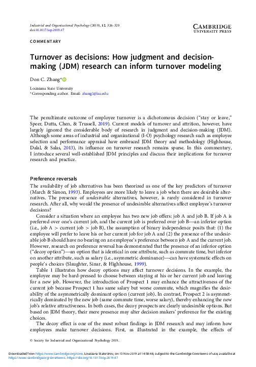 (PDF) Turnover as decisions: How judgment and decisionmaking (JDM ...
