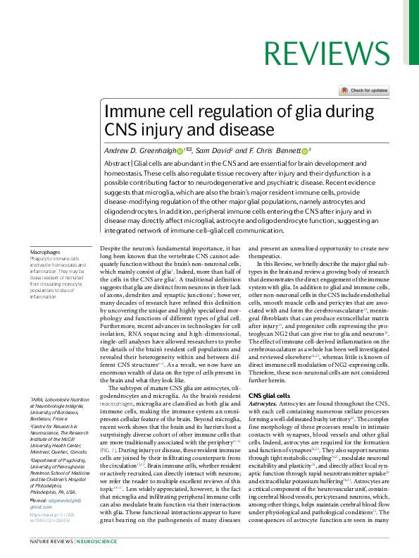 (PDF) Immune cell regulation of glia during CNS injury and disease