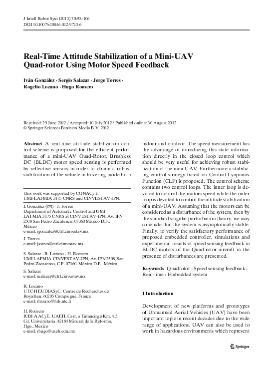 (PDF) Real-Time Attitude Stabilization of a Mini-UAV Quad-rotor Using ...