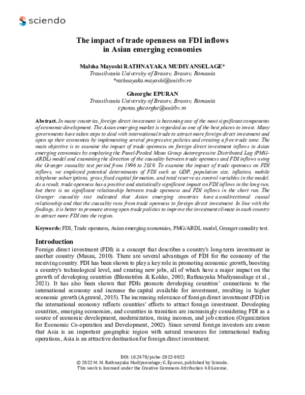 (PDF) The impact of trade openness on FDI inflows in Asian emerging ...