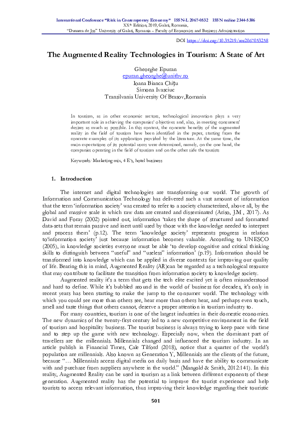 (PDF) The Augmented Reality Technologies in Tourism: A State of Art