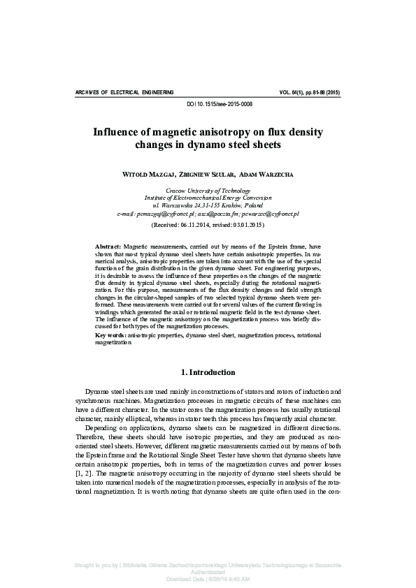 (PDF) Influence of magnetic anisotropy on flux density changes in ...