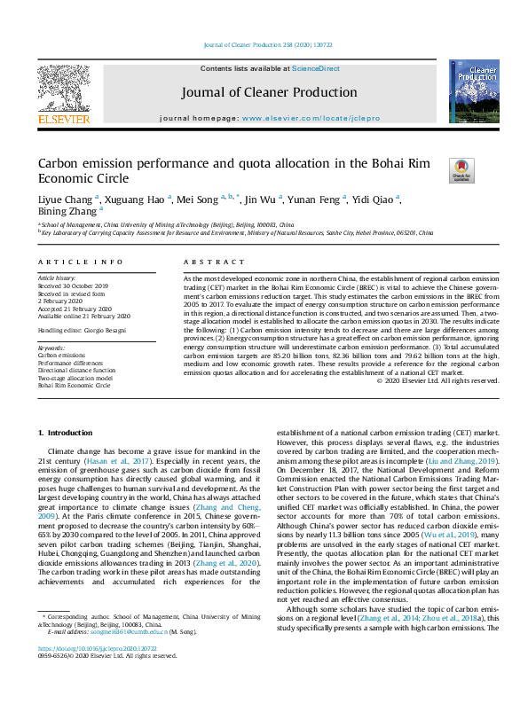 (PDF) Carbon emission performance and quota allocation in the Bohai Rim ...