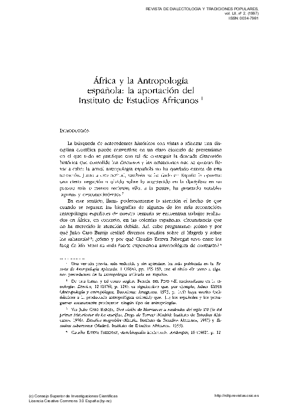 (PDF) África y la Antropología española la aportación del Instituto de