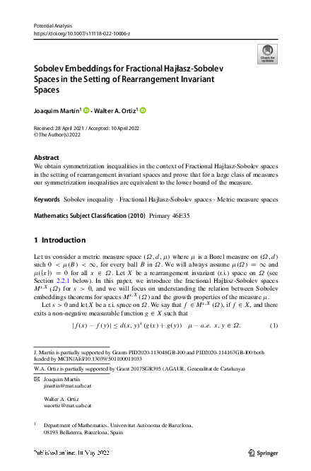 (PDF) Sobolev Embeddings for Fractional Hajłasz-Sobolev Spaces in the ...
