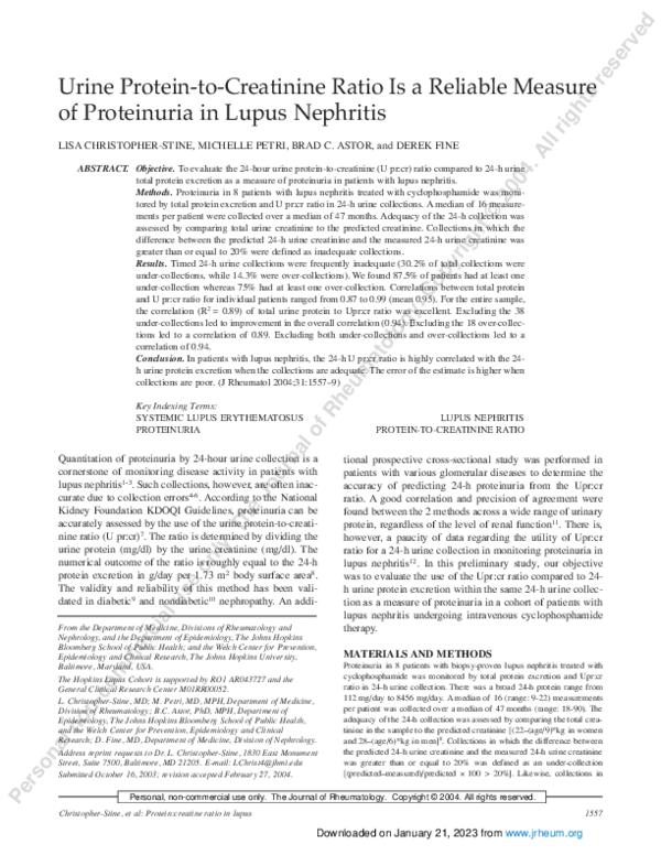 (PDF) Urine protein-to-creatinine ratio is a reliable measure of ...