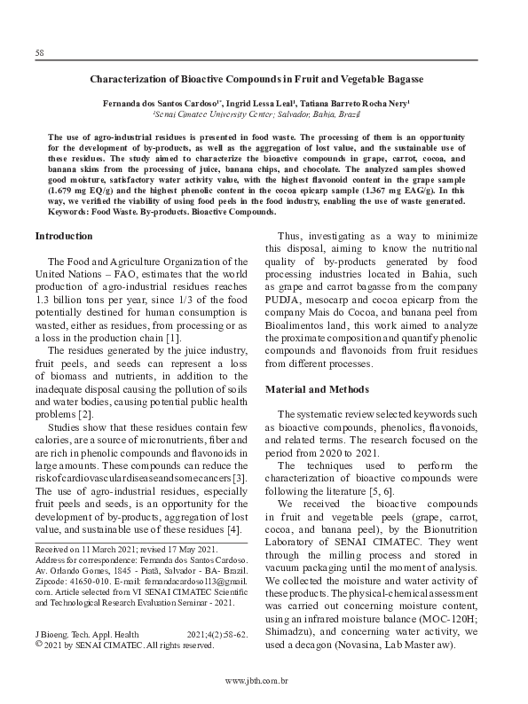 (PDF) Characterization of Bioactive Compounds in Fruit and Vegetable ...