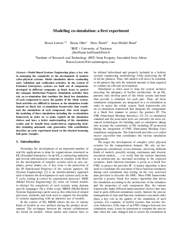 (PDF) Modeling Co-simulation: A First Experiment