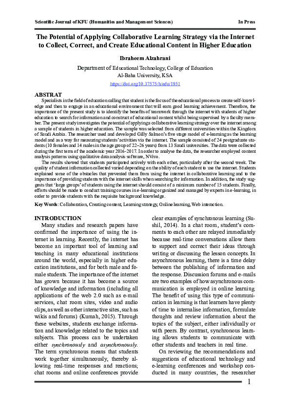 (PDF) The Potential of Applying Collaborative Learning Strategy via the ...