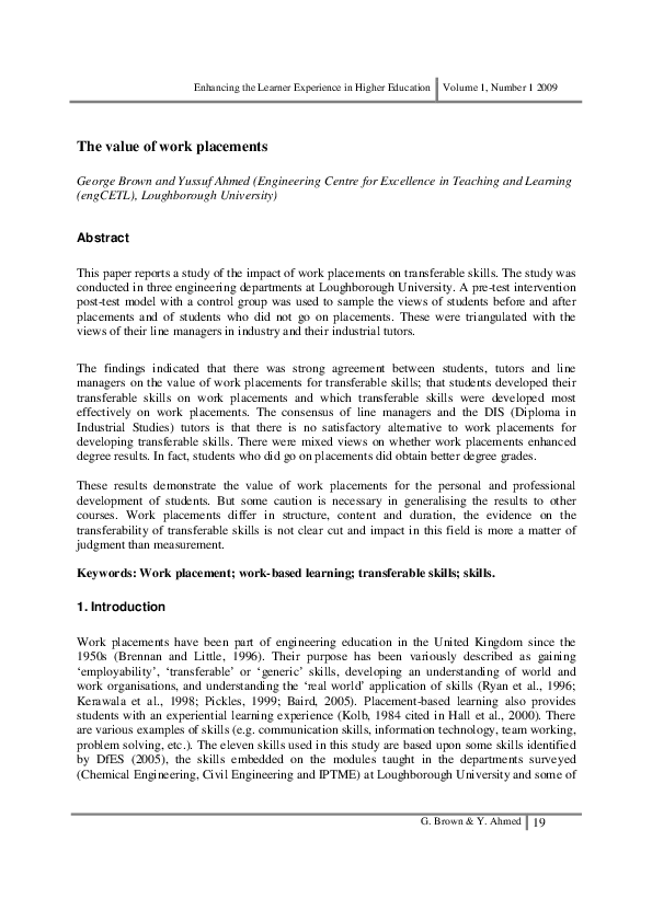 (PDF) The value of work placements