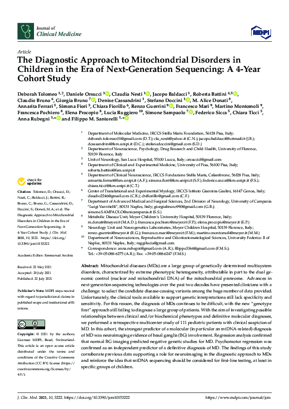 (PDF) The Diagnostic Approach to Mitochondrial Disorders in Children in ...