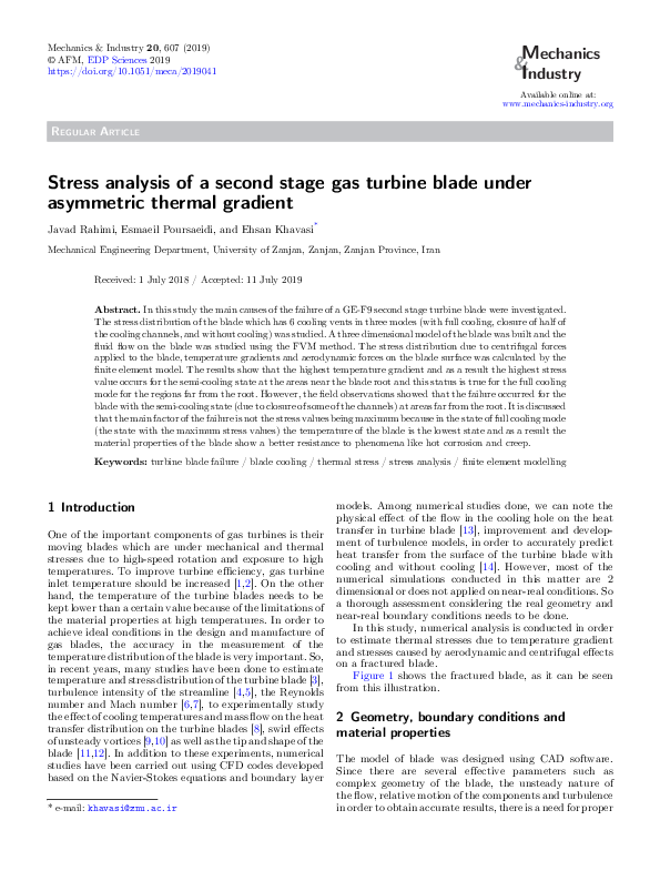 (PDF) Stress analysis of a second stage gas turbine blade under ...