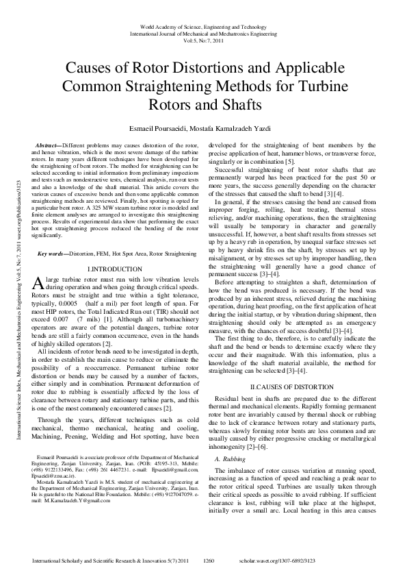 (PDF) Causes Of Rotor Distortions And Applicable Common Straightening ...