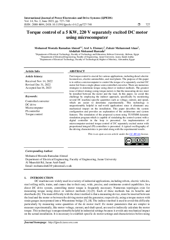 (PDF) Torque control of a 5 KW, 220 V separately excited DC motor using ...