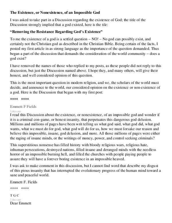 (PDF) The Existence, or Nonexistence, of an Impossible God