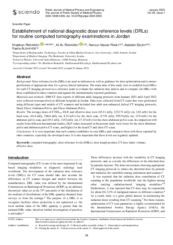(PDF) Establishment of national diagnostic dose reference levels (DRLs ...