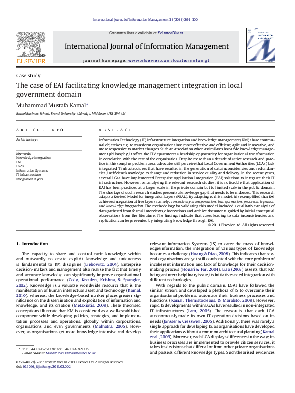 (PDF) The case of EAI facilitating knowledge management integration in ...