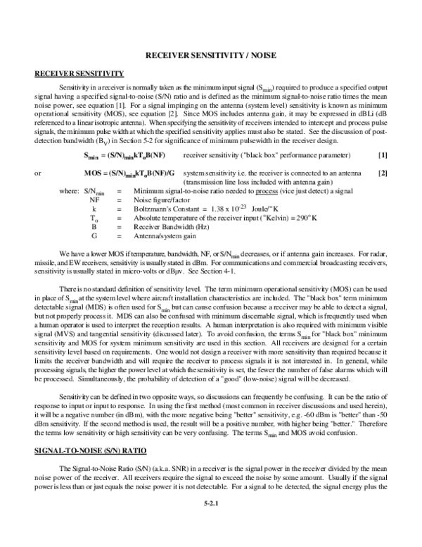 (PDF) Receiver Sensitivity / Noise Receiver Sensitivity Signal-to-noise ...