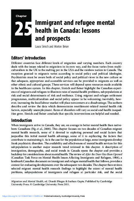 (PDF) Immigrant and refugee mental health in Canada