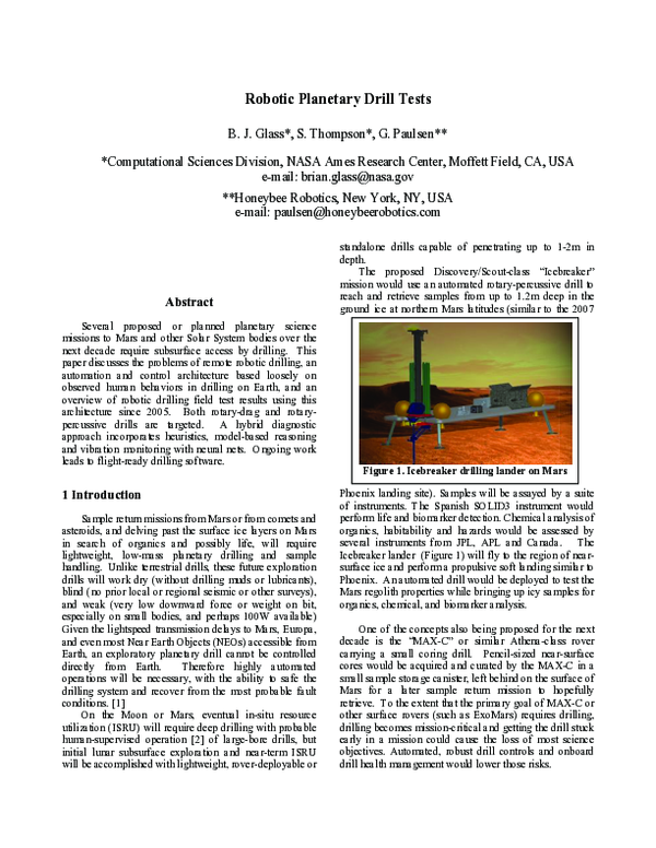 (PDF) Robotic Planetary Drill Tests
