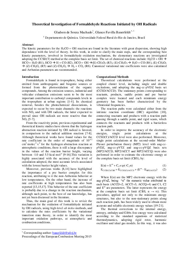 (PDF) Theoretical Investigation of Formaldehyde Reactions Initiated by ...
