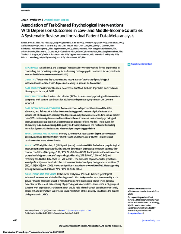 (PDF) Association of Task-Shared Psychological Interventions With ...