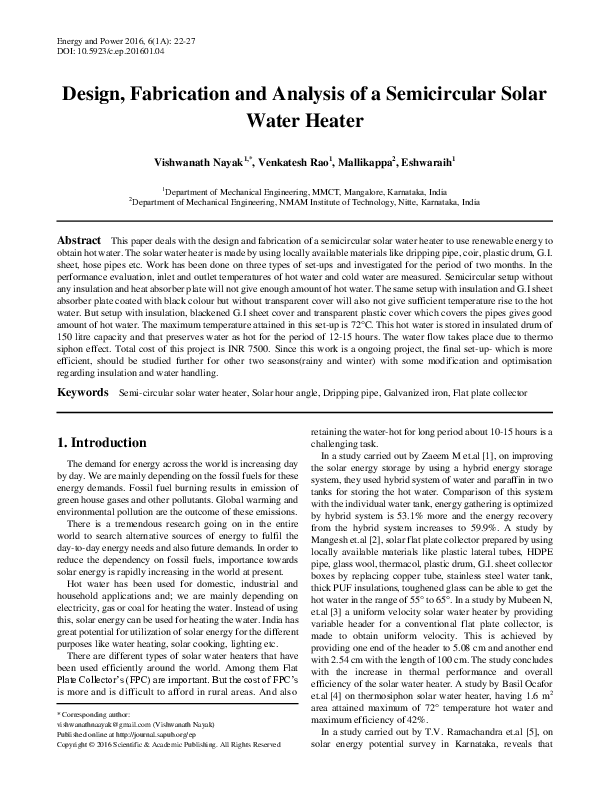 (PDF) Design, Fabrication and Analysis of a Semicircular Solar Water