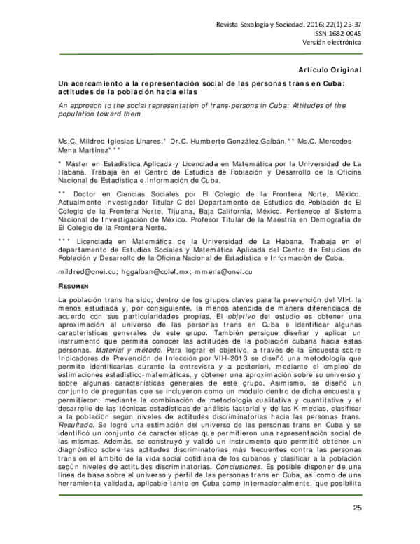 Un acercamiento a la representación social de las personas trans en Cuba: actitudes de la población hacia ellas