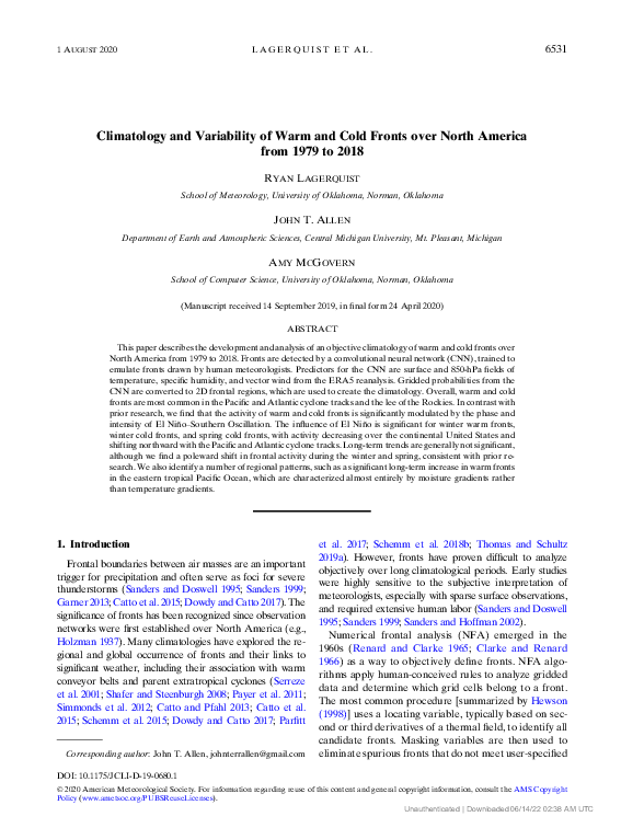 (PDF) Climatology and Variability of Warm and Cold Fronts over North ...