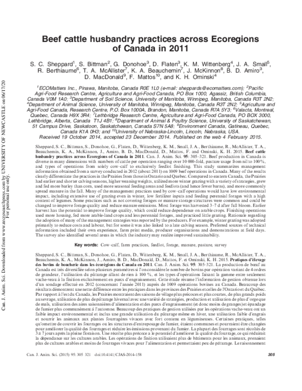(PDF) Beef cattle husbandry practices across Ecoregions of Canada in
