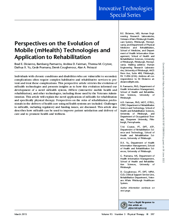 (PDF) Perspectives on the Evolution of Mobile (mHealth) Technologies ...