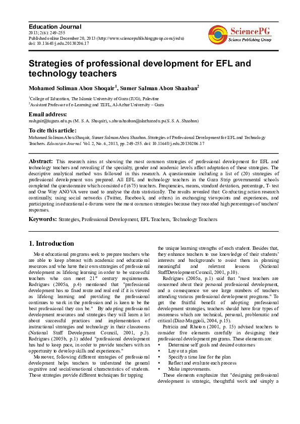 (PDF) Strategies of Professional Development for EFL and Technology ...